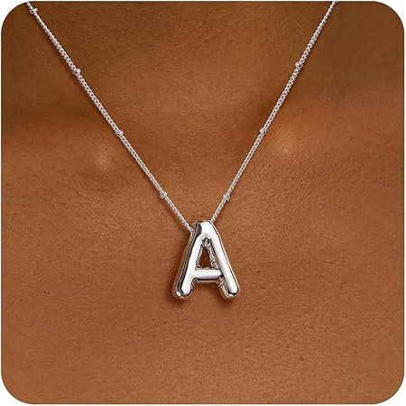 Bubble Gold Letter Necklace for Women, 14k Gold Plated Balloon Initial Letter Pendant Necklace Da... | Amazon (US)