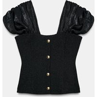 Zara - Bouclé Combined Top In Black Ecru - L - Woman | Zara UK