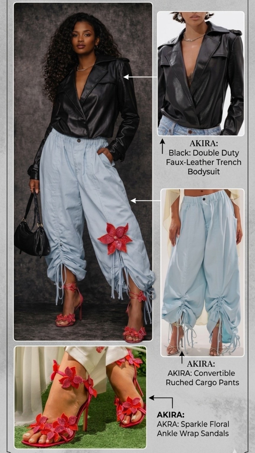 Spring outfit. Oversized jean capris with a drawstring and a faux leather top. ￼