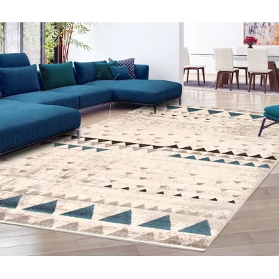 Rudgeway Geometric Ivory/Blue/Gray Area Rug | Wayfair North America