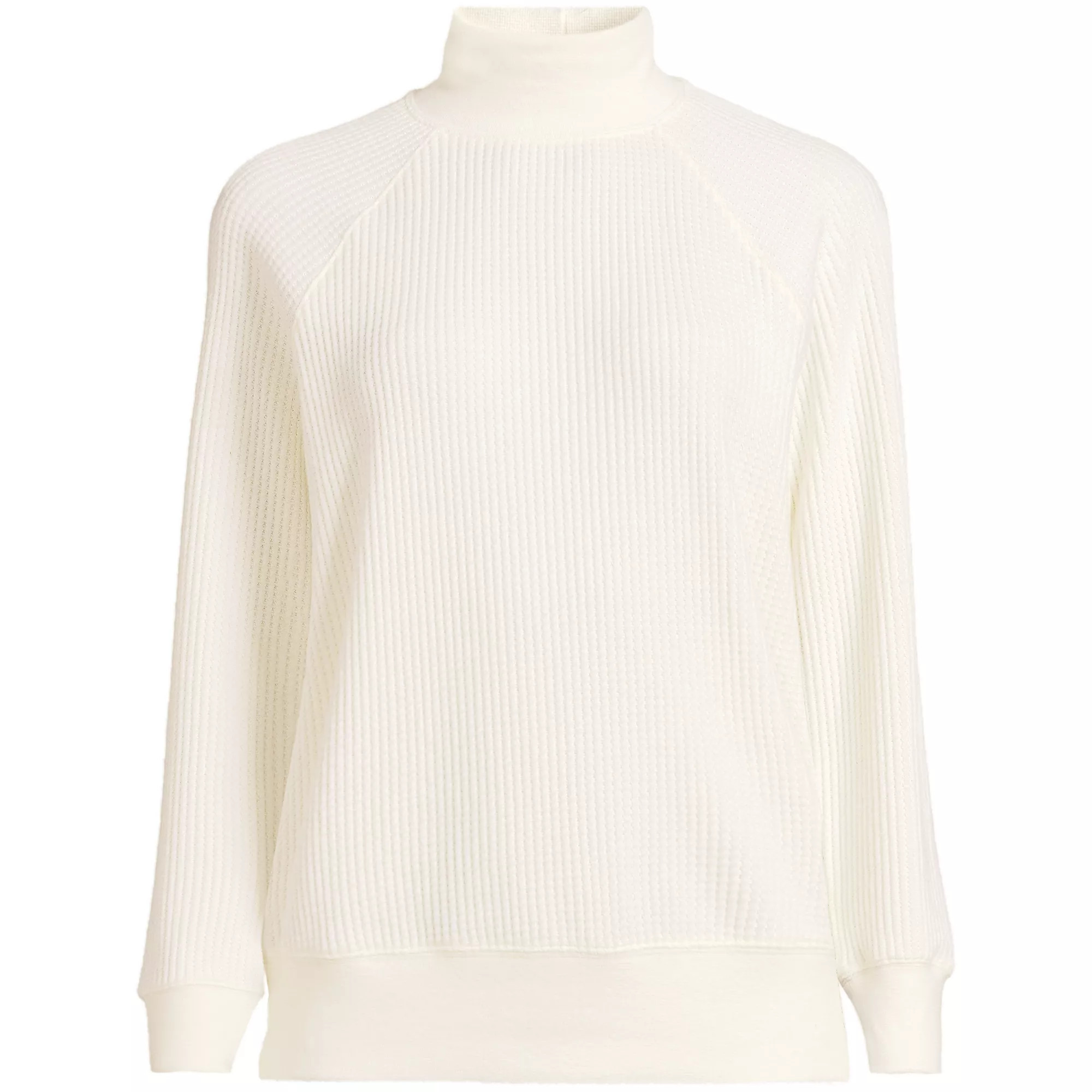Women's Plus Size Waffle Relaxed Long Sleeve Mock Neck Pullover | Lands' End (US)