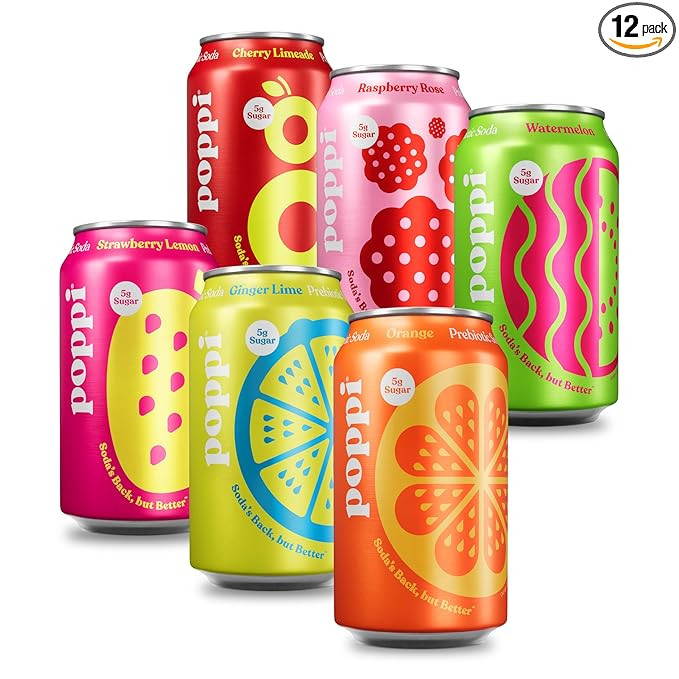 Poppi Prebiotic Soda, Sparkling Water & Fruit Juice, Fun Favorites, 12 Oz, 12 Pack | Amazon (US)