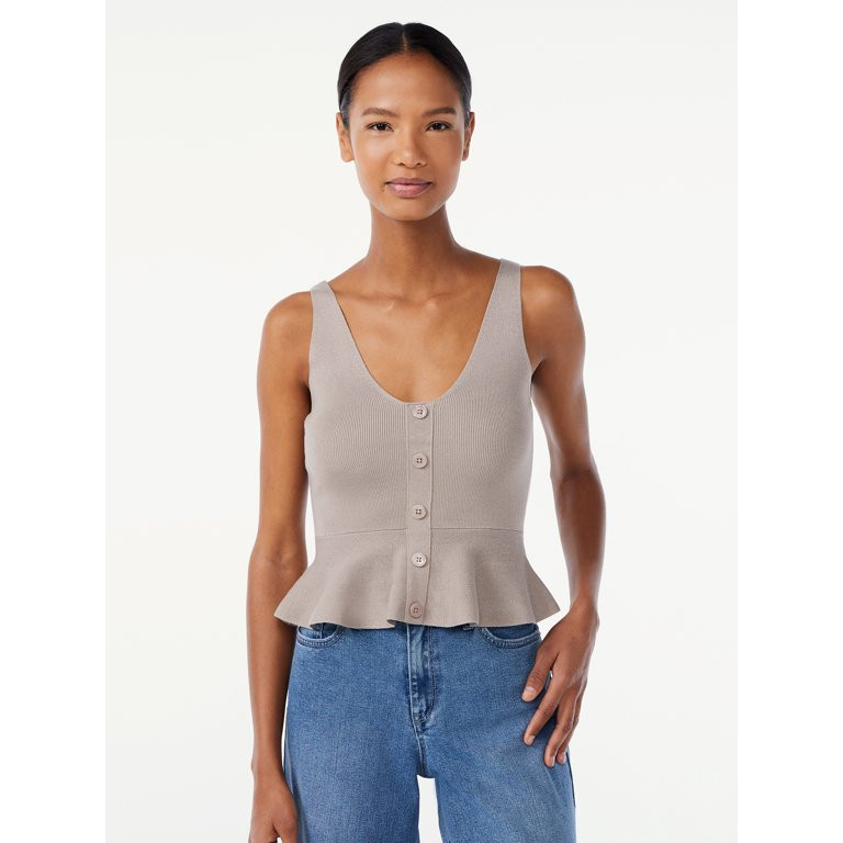 Scoop Women's Peplum Tank Top with Button Front | Walmart (US)
