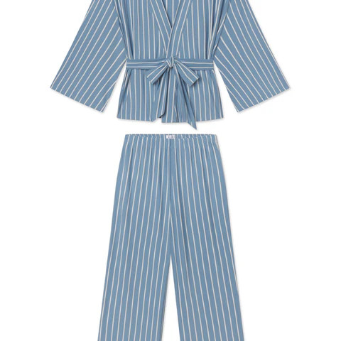 DreamModal™ Kimono Pajama Set in Serene Blue Stripe | Lake Pajamas