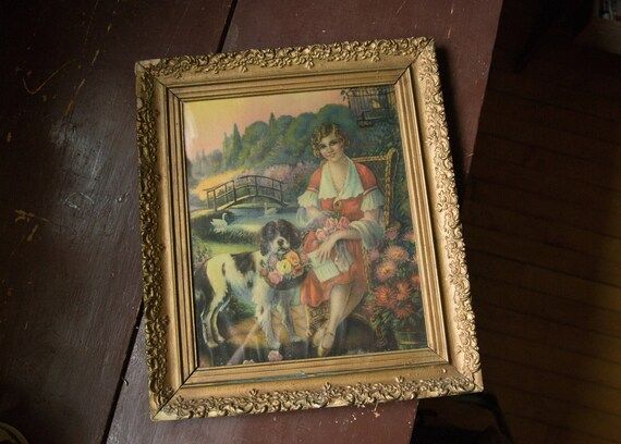 Large Vintage Ornate Wooden Frame, painted gold, beautiful print | Etsy (US)