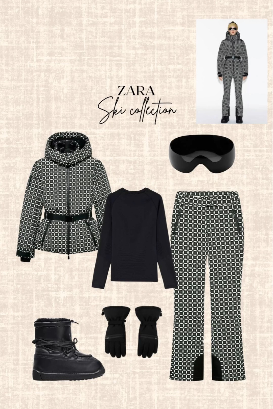 Zara Ski collection! 

Thermal t-shirt, water resistant jacket, pants, gloves, boots, snow goggles 

#LTKootd #LTKFindsUnder100 #LTKSeasonal