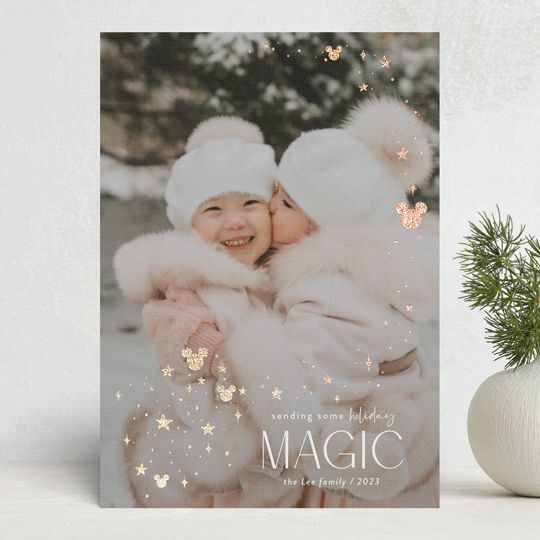 "Disney's Mickey Holiday Magic" - Customizable Foil-pressed Holiday Cards in White by Danie Romre... | Minted