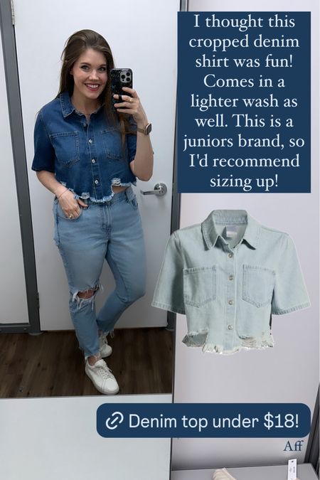 This cropped denim shirt is SO cute! Great price (only $17.98!!!), comes in 2 washes, juniors sizing (so size up!). I'm in a large, but an XL would fit better! 
..........
Denim top denim shirt denim trends Walmart finds country concert outfit free people dupe Walmart new arrivals distressed denim shirt under $20 top under $20 summer top summer shirt casual shirt denim on denim outfit denim jumpsuit midsize shirt midsize outfit Anthropologie dupe cropped denim jacket denim mini dress country concert outfit Nashville outfit 

#LTKplussize #LTKmidsize #LTKstyletip