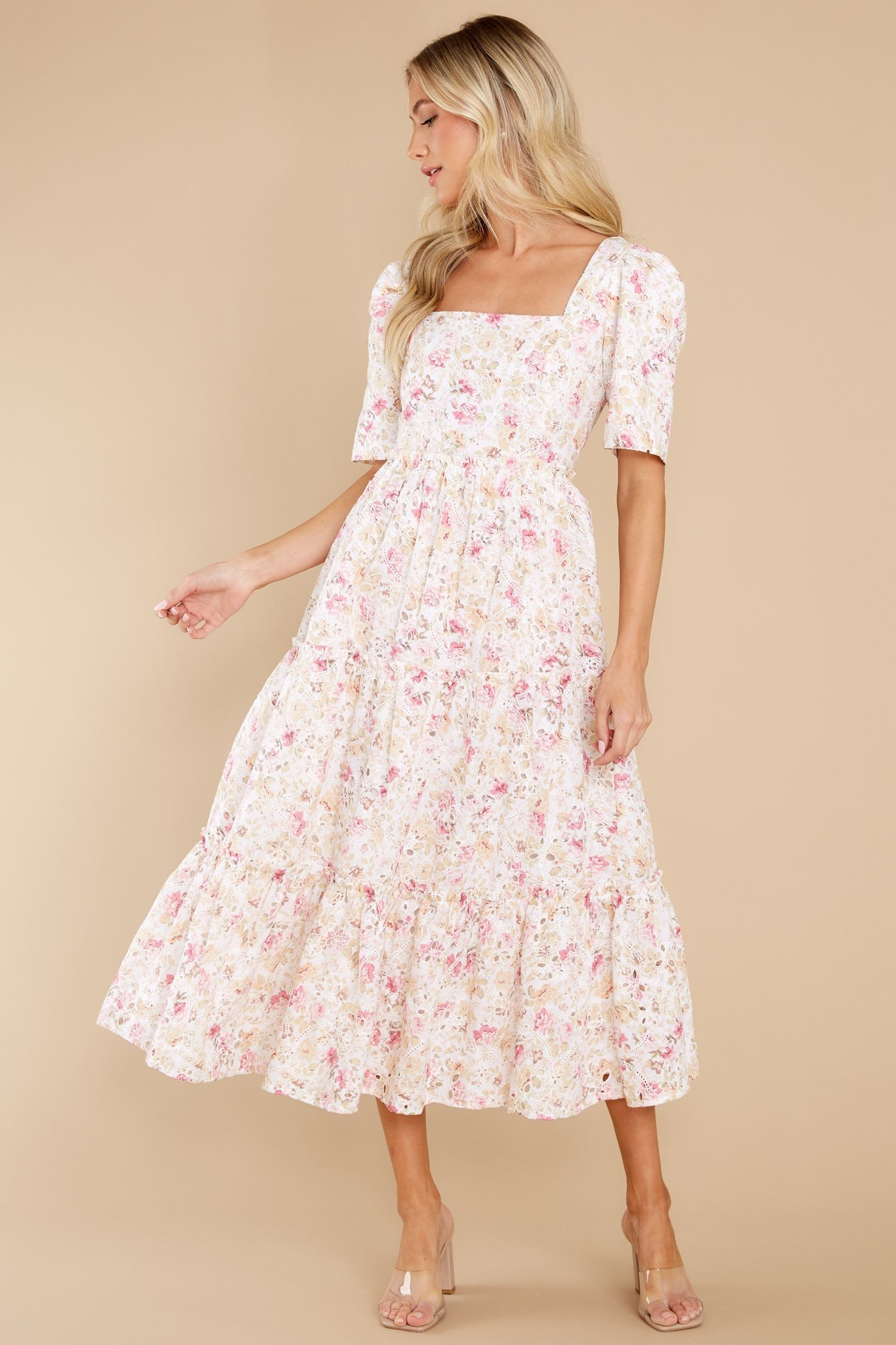 Keeping My Fingers Crossed Ivory Multi Dress | Red Dress 