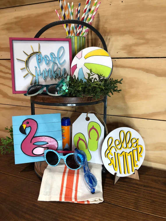 Tiered Tray Decor. Summer Decor. Summer Tiered Tray. Pool Party. Mini Summer Signs. Mini Farmhous... | Etsy (US)