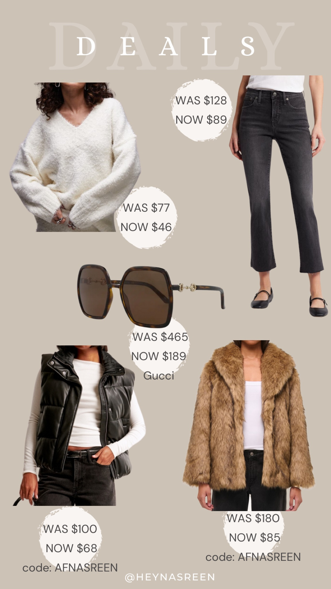 Daily deals on Topshop sweater, Madewell jeans, Gucci glasses, Abercrombie vest, Abercrombie faux fur jacket 

#LTKSaleAlert