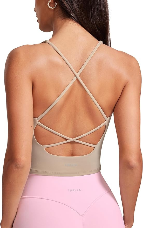 Womens V Neck Padded Tank Tops Spaghetti Criss Cross Strap Statement Strappy Back Casual Crop Top | Amazon (US)