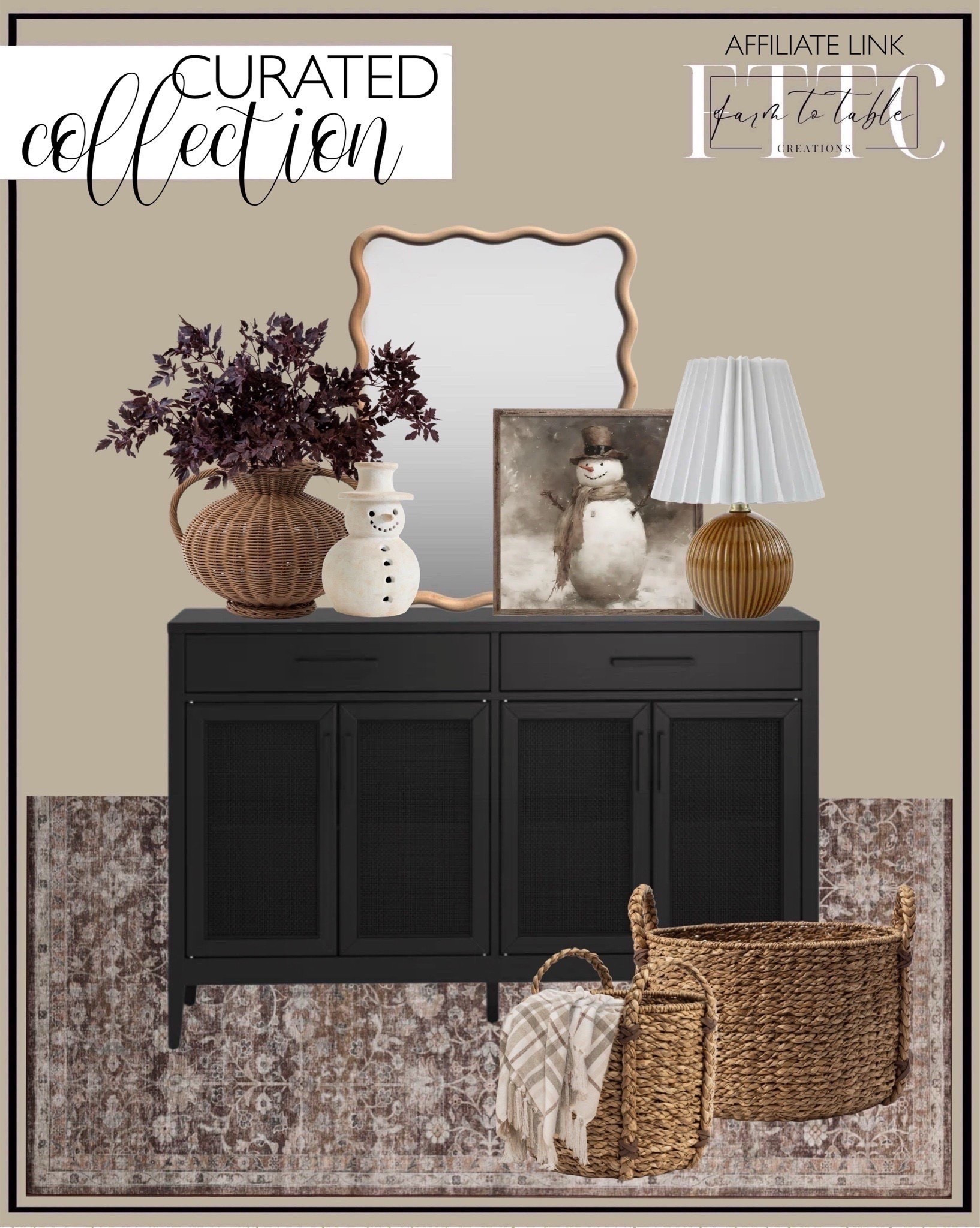 Curated Holiday Collection. . Follow @farmtotablecreations on Instagram for more inspirational.

Pottery Barn Ceramic Snowman. Snowman Art  Liviana Wood Novelty Wall Mirror. Arnfinnur 56'' Sideboard. Loloi Josie Washable Rug. Livabliss Ferez Modern & Contemporary Accent Table Lamp - Tan. 11"x14" Sepia Tree Framed Wall Art - Hearth & Hand. Salter Woven Baskets. Antonia Woven Vase. Cimicifuga Stems. EVERGRACE Plaid Chenille Throw Blanket for Couch. 

Seasonal Decor | Bedroom corner | Coffee Table Decor | Fall Decor | Fall Stem Sale | Target Finds | Skinny Bench | Bedroom | Living Room | Breakfast Nook | Amazon Home | Target Sale | Loloi Rugs | Magnolia Home | console table | console table styling | faux stems | entryway space | home decor finds | neutral decor | entryway decor | cozy home | affordable decor |  home decor | home inspiration | fall stems | fall console | spring vignette | fall decor | fall decorations | console styling | entryway rug | cozy moody home | moody decor | neutral home

#LTKHome #LTKSaleAlert #LTKFindsUnder50