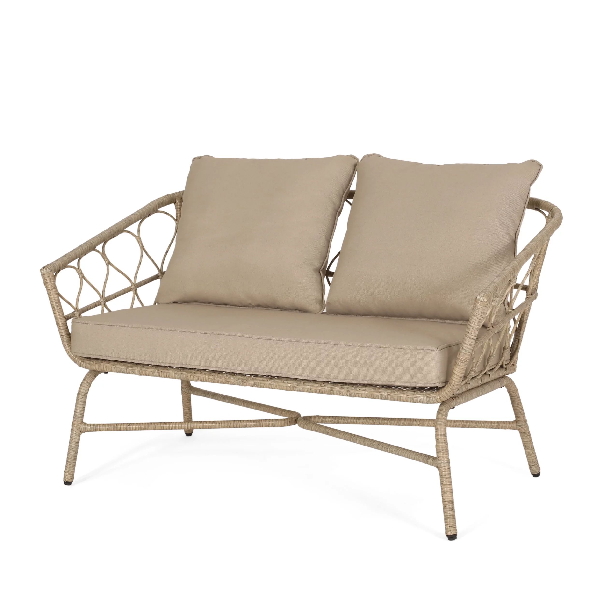 Colmar Outdoor Wicker Loveseat with Cushions, Light Brown and Beige | Walmart (US)