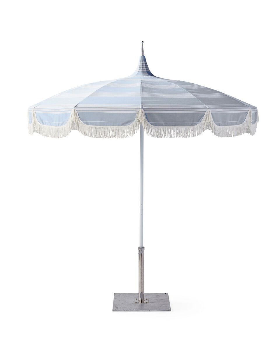 Lake Stripe Fringe Umbrella | Serena and Lily