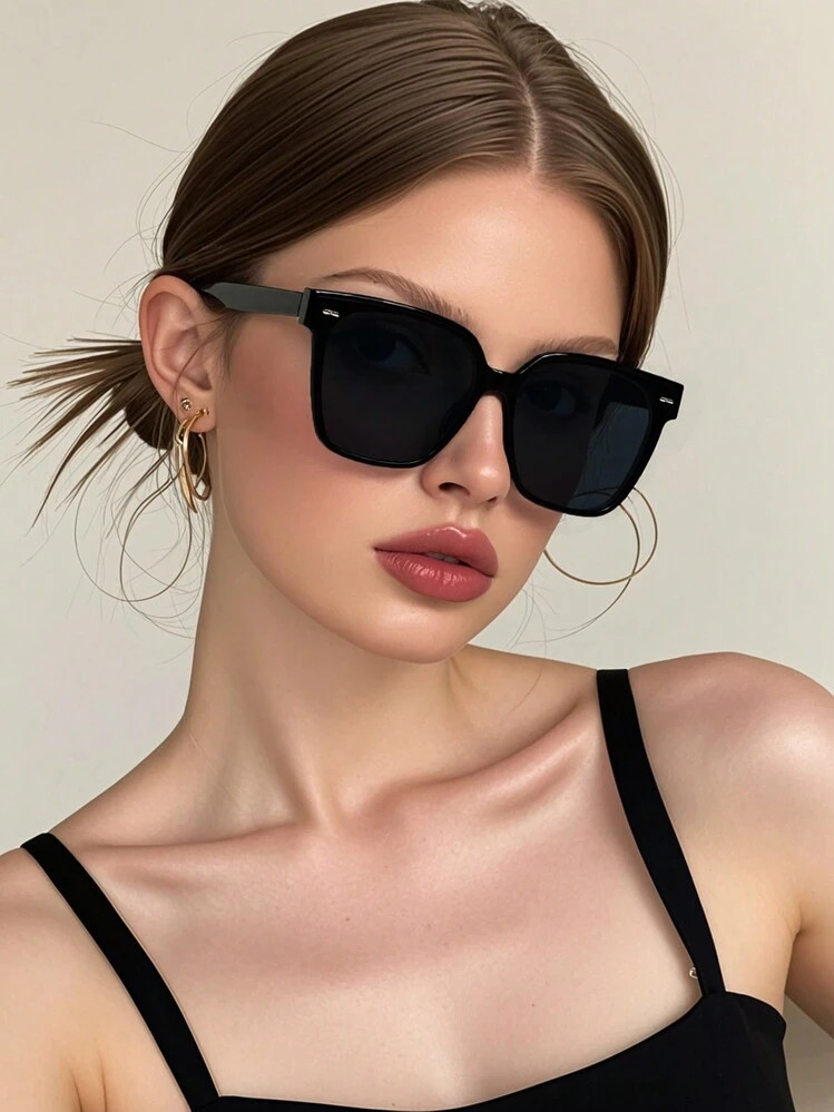 Unisex Retro Square Large Frame Plastic Sunglasses, Classic Style For Outdoor, Travel, Beach, Driving, UV Protection Fashionable Shade Elegant Outfit Family Outings Travel Vacation Holiday For Summer Beach Vacation,Outdoor,Travel | SHEIN