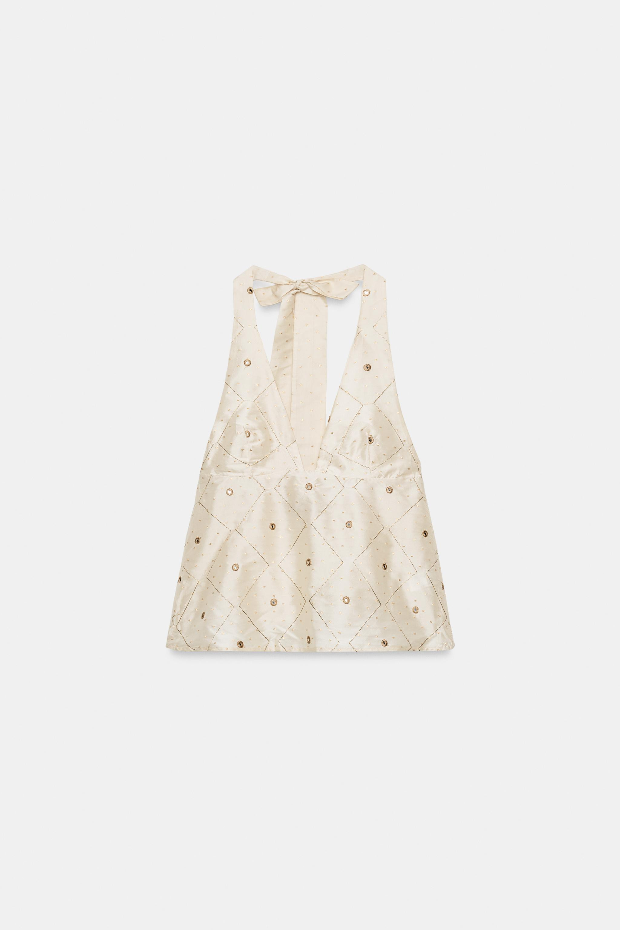 TAFFETA TOP WITH EMBROIDERED MIRRORS | Zara US