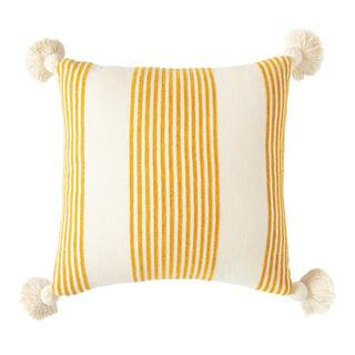 Mustard Striped Cotton and Chenille 20 in. x 20 in. Throw Pillow | The Home Depot