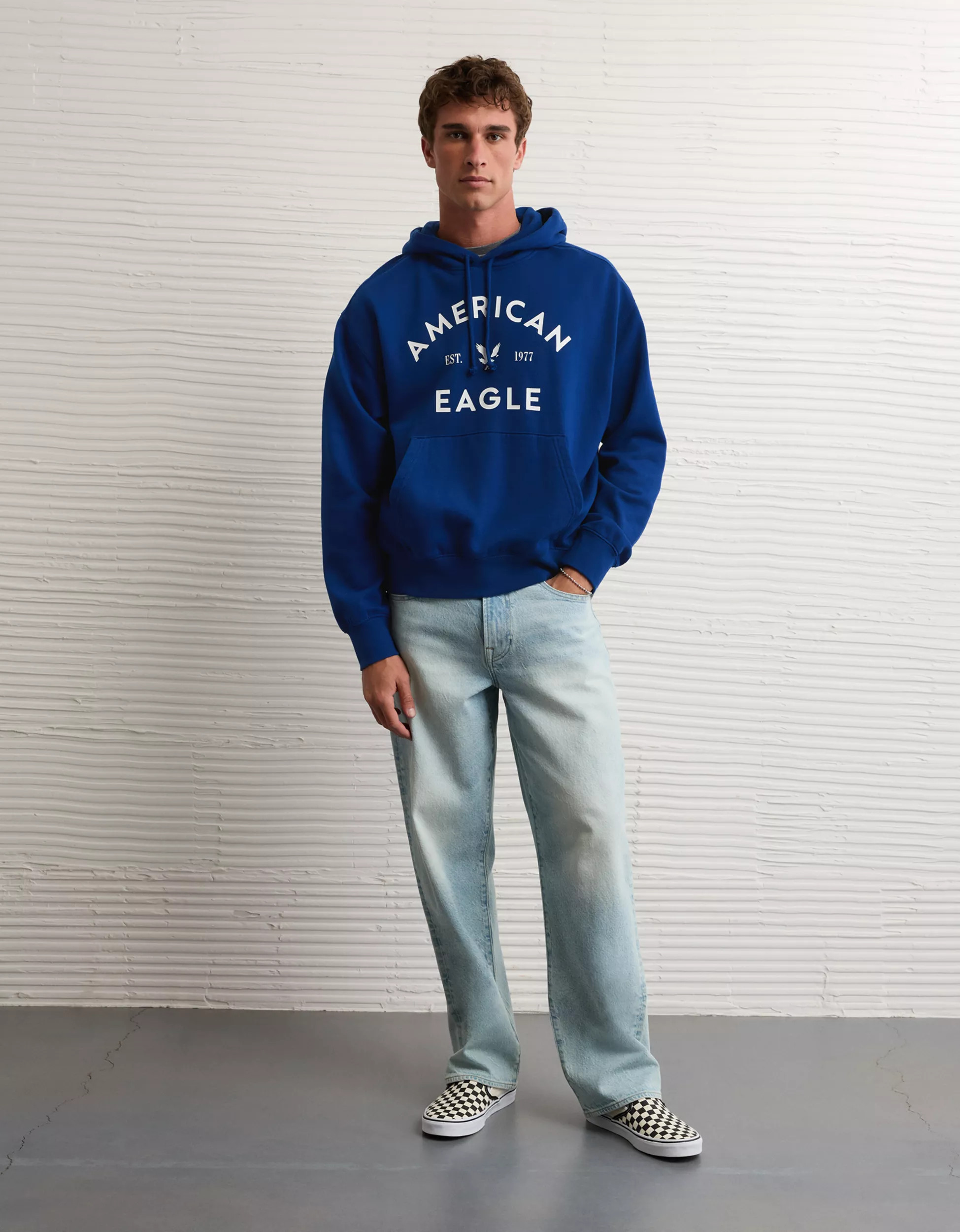 AE Lightweight Logo Fleece Hoodie | American Eagle Outfitters (US & CA)