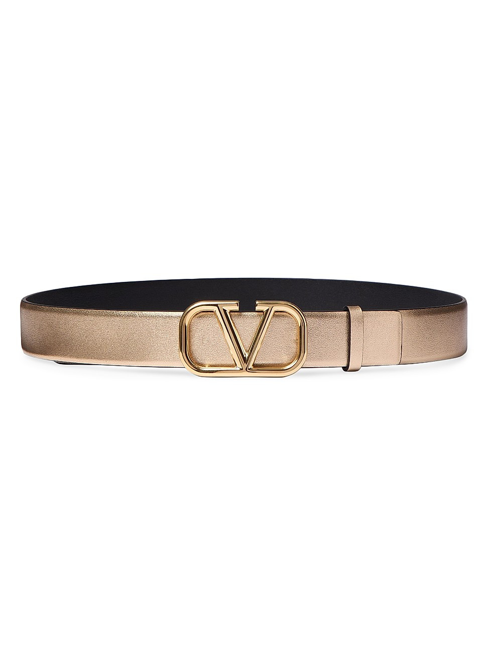 Women's VLogo Signature Reversible Belt in Metallic and Shiny Calfskin 30MM - Gold Black - Size Large | Saks Fifth Avenue