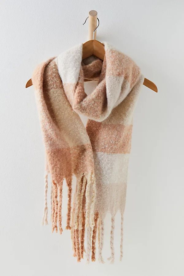 Piper Plaid Recycled Blend Fringe Scarf by Free People, Seashell Combo, One Size | Free People (Global - UK&FR Excluded)