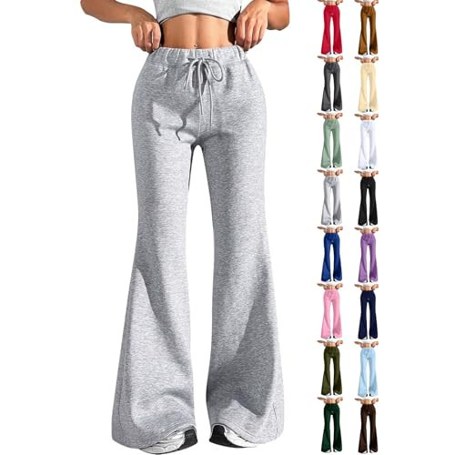 Flare Sweatpants Women Wide Leg Baggy Comfy Sweat Pants Joggers with Pockets Sweats Lounge Workout Pant 2025 High Waisted Athletic Hiking Jogging Pants Flared Elastic Waist Cotton Gym Clothes Grey | Amazon (US)