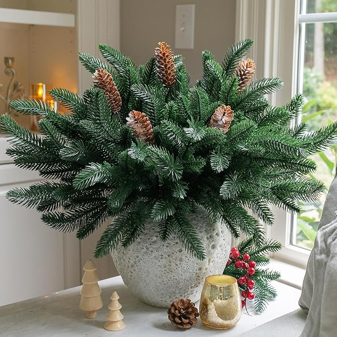 Ivydale 17Pcs Faux Pine Branches Norfolk Stem for Christmas Decoration, Artificial Greenery Plant... | Amazon (US)