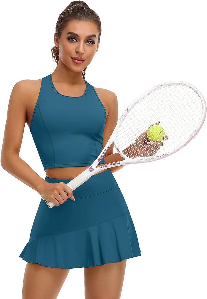 ATTRACO 2 Piece Tennis Dresses for Women Athletic Workout Dress with Shorts and Pockets | Amazon (US)