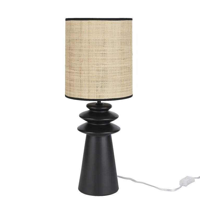 Nourison 22" Black Modern Tiered Ceramic Table Lamp with Straw Shade | Walmart (US)