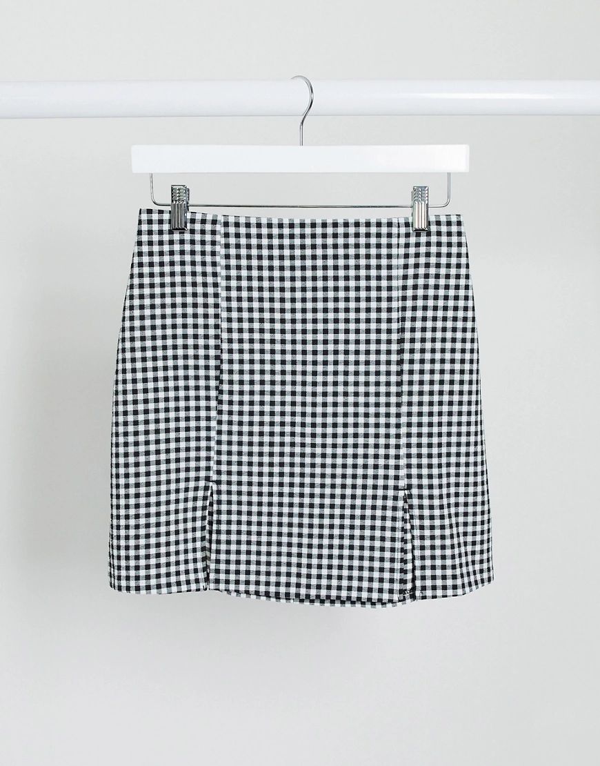 Monki Renata gingham stretch mini skirt in black and white-Multi | ASOS (Global)