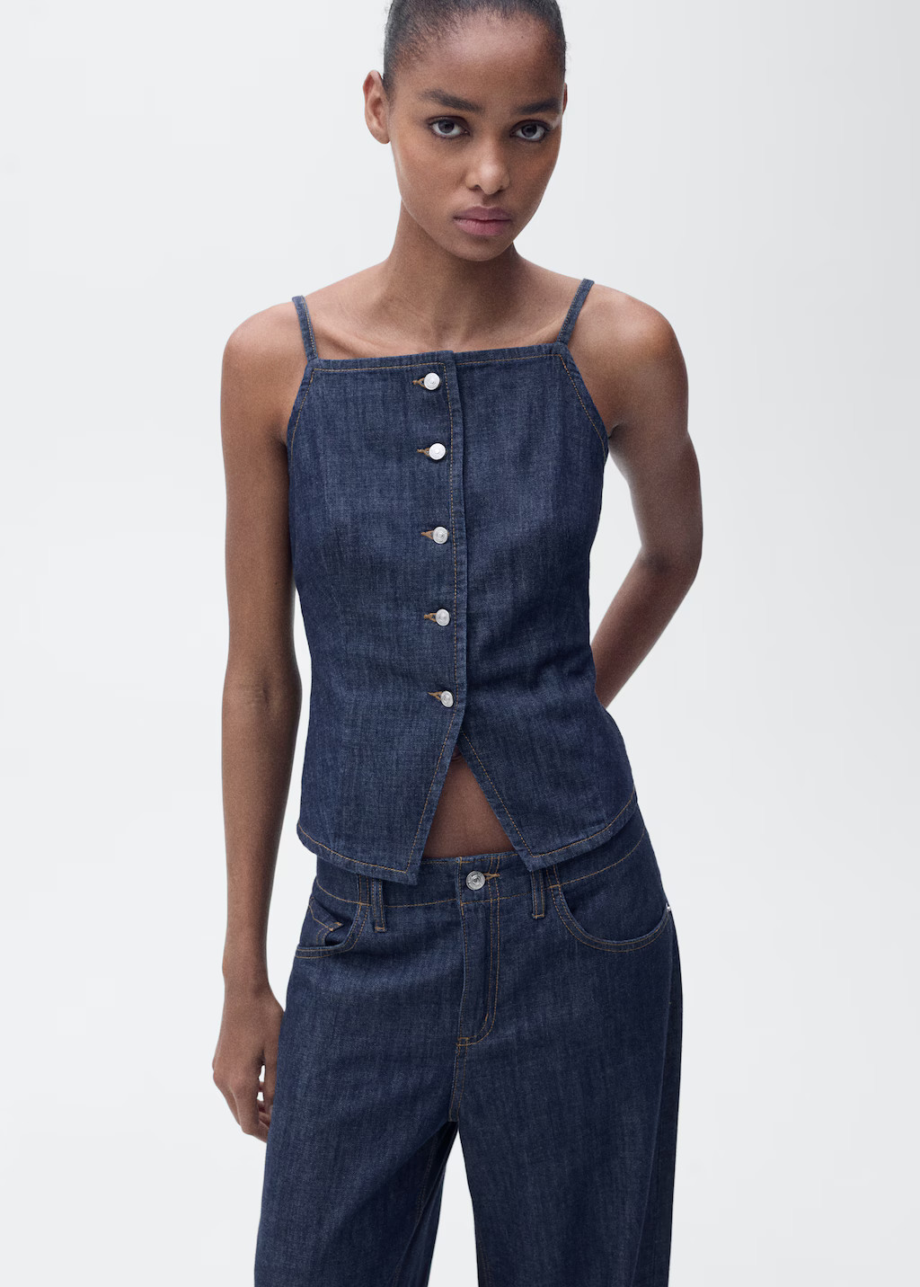 Buttoned denim top - Women | MANGO United Kingdom | MANGO (UK)