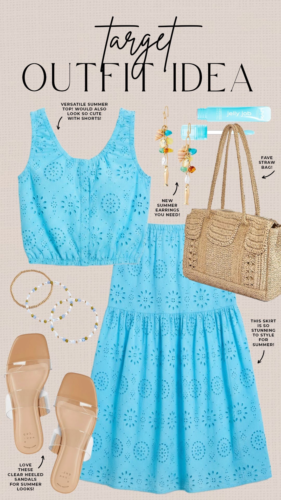 Cute summer outfit idea to mix and match with from Target!

#targetstyle

Target style. Target fashion. Target new arrivals. Target summer matching set. Target blue eyelet matching skirt set. Elevated casual summer outfit. Target straw shoulder bag. Target clear heeled sandals.

#LTKSeasonal #LTKootd #LTKgrwm