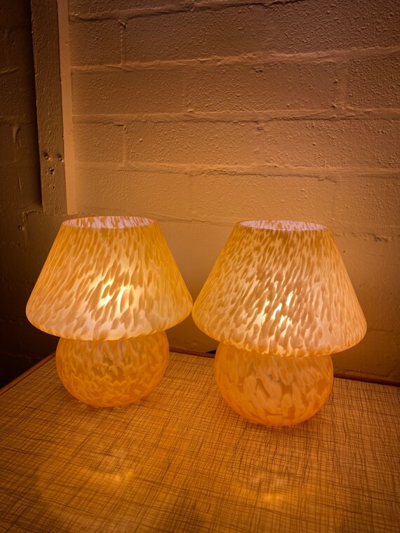 Pair of 80s orange mottled glass mushroom lamps. | Etsy | Etsy (UK)