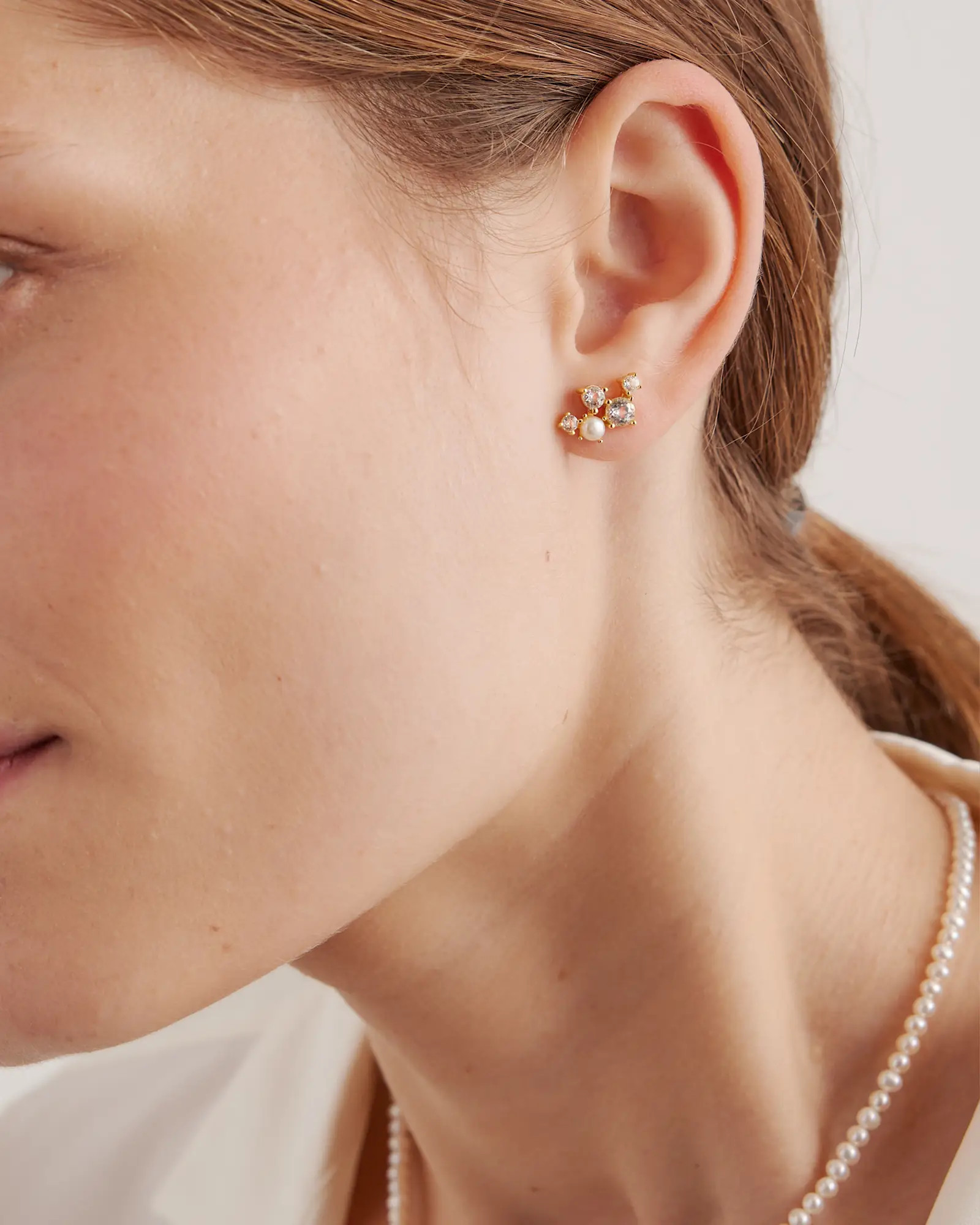 Mini Topaz Pearl Sparkle Climber Earrings | Quince