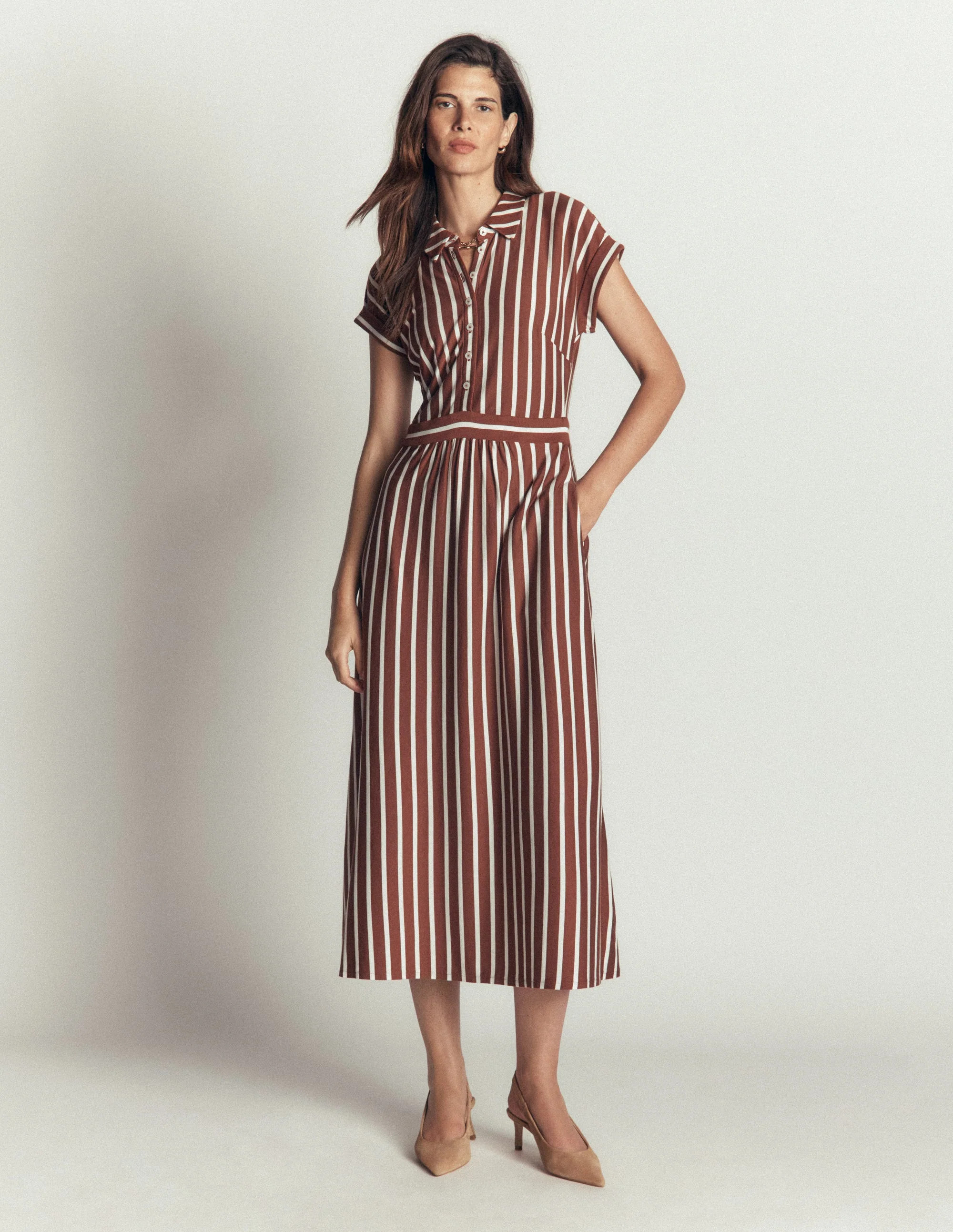 Fae Jersey Shirt Dress-Brown Stripe | Boden (US)