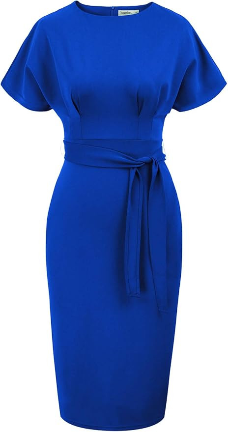 JASAMBAC Women's Bodycon Pencil Dress Office Wear to Work Dresses with Pocket Belt | Amazon (US)