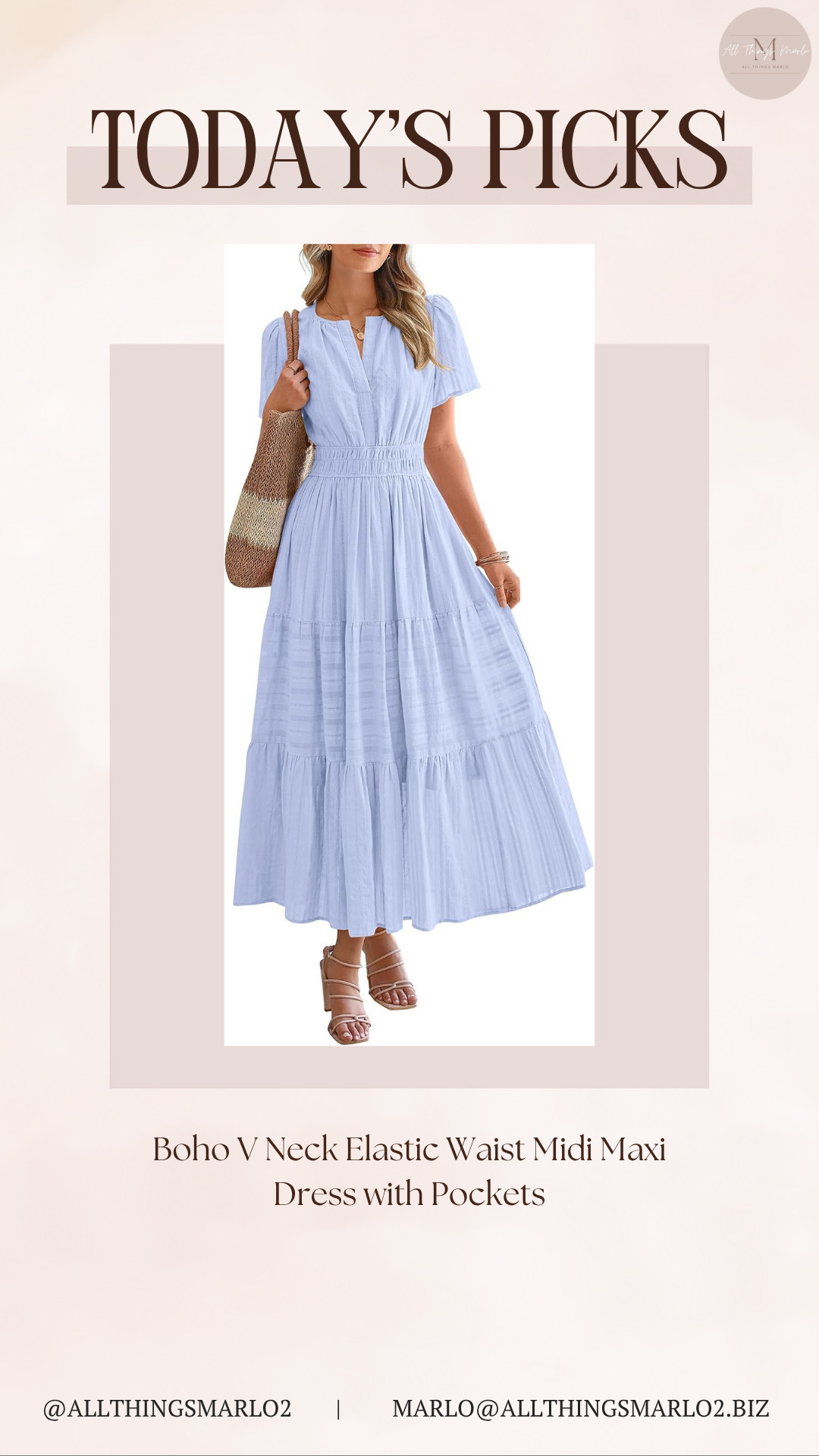 Boho V Neck Elastic Waist Midi Maxi Dress with Pockets 

 #LTKSeasonal #LTKWorkwear #LTKTravel