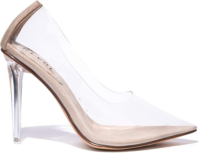 REVOL Glass Doll Clear Stiletto High Heels for Women, Slip On Sexy Shoes with Pointed Toe | Amazon (US)