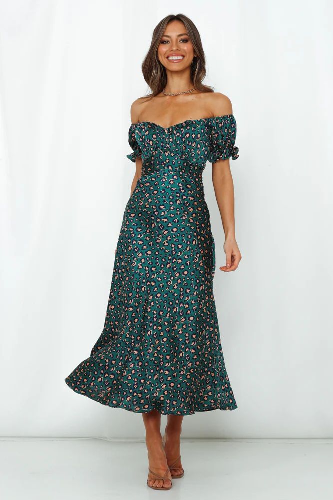 Spiced Ginger Medley Maxi Dress Green Leopard | Hello Molly