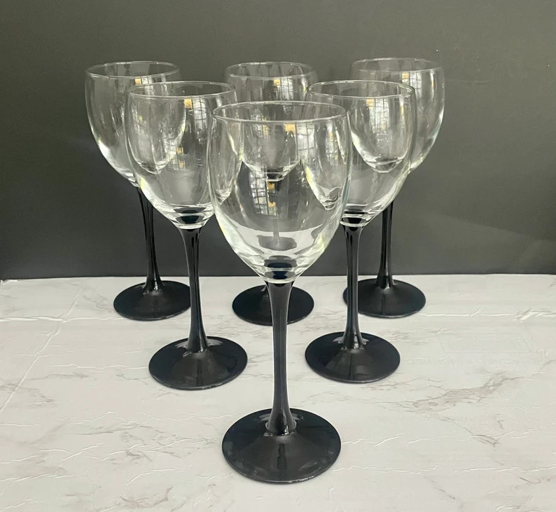 Vintage Luminarc France Wine Glasses With Black Stems Set of - Etsy | Etsy (US)