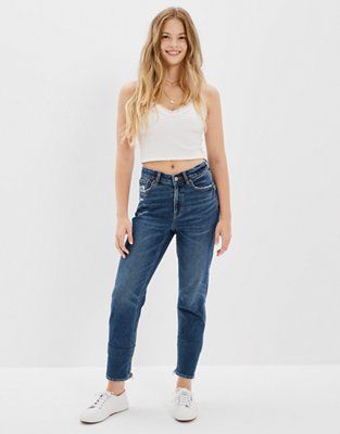 AE Stretch Ripped High V-Rise Mom Jean | American Eagle Outfitters (US & CA)