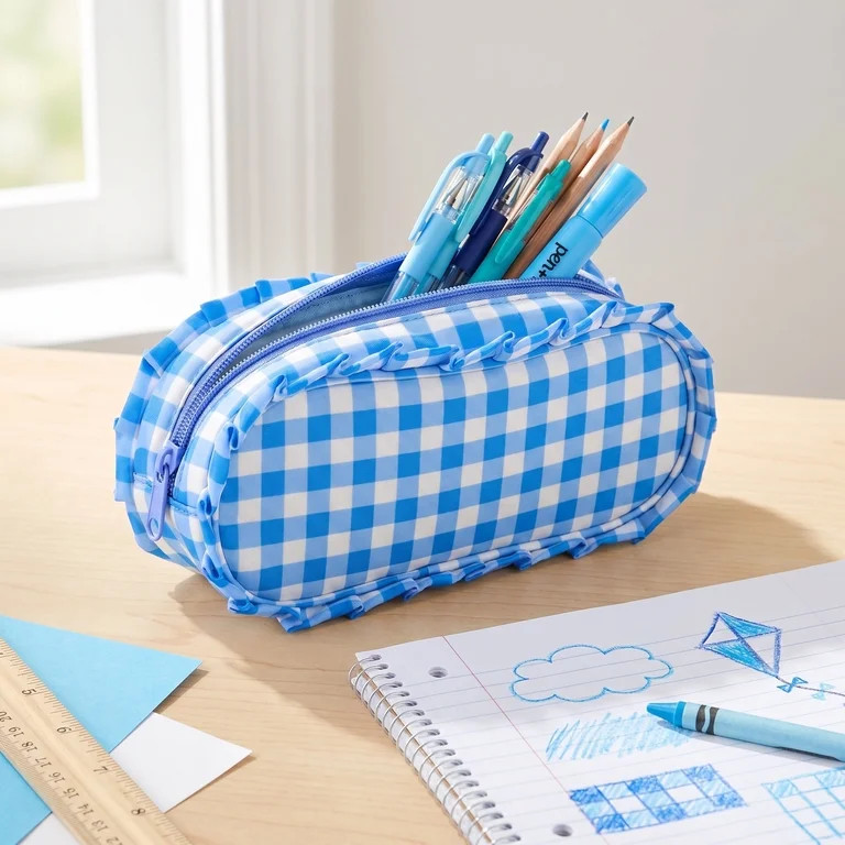 Pen+Gear Gingham Ruffle Pencil Pouch, Blue and White | Walmart (US)
