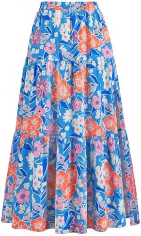 Kate Kasin Women's Boho Maxi Skirt, Floral Printed Flowy Long Skirts, Summer Beach Vacation Outfi... | Amazon (US)