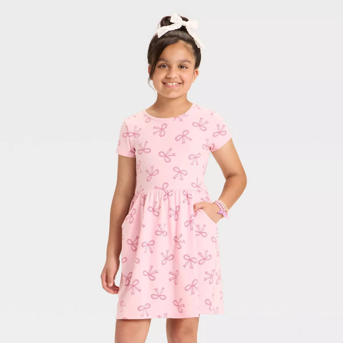 Girls' Short Sleeve 'Floral' Printed Knit Dress - Cat & Jack™  Charcoal Gray L Plus | Target