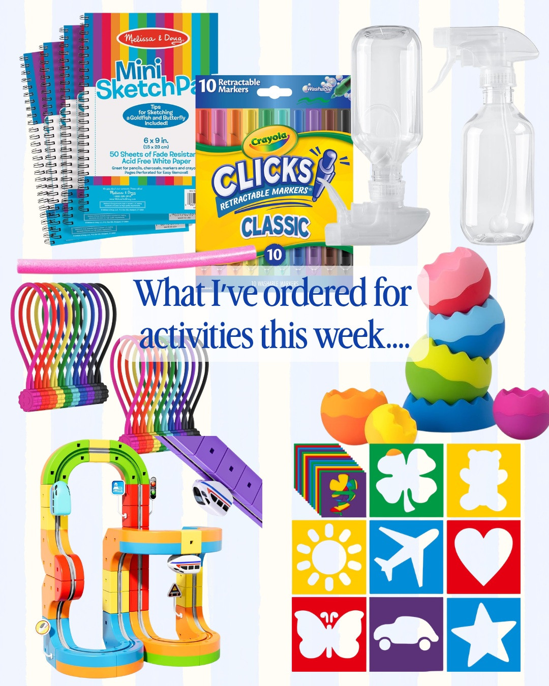Cycling in new toys and activities for week. This week I’m focused on adding some colorful toys that work my kids brain while being pretty and fun to play with! 

We’re on the go more too so I needed an easy travel activity for those days when I’m out and in a pinch with bored kids!

#LTKmomlife #LTKKids #LTKBaby