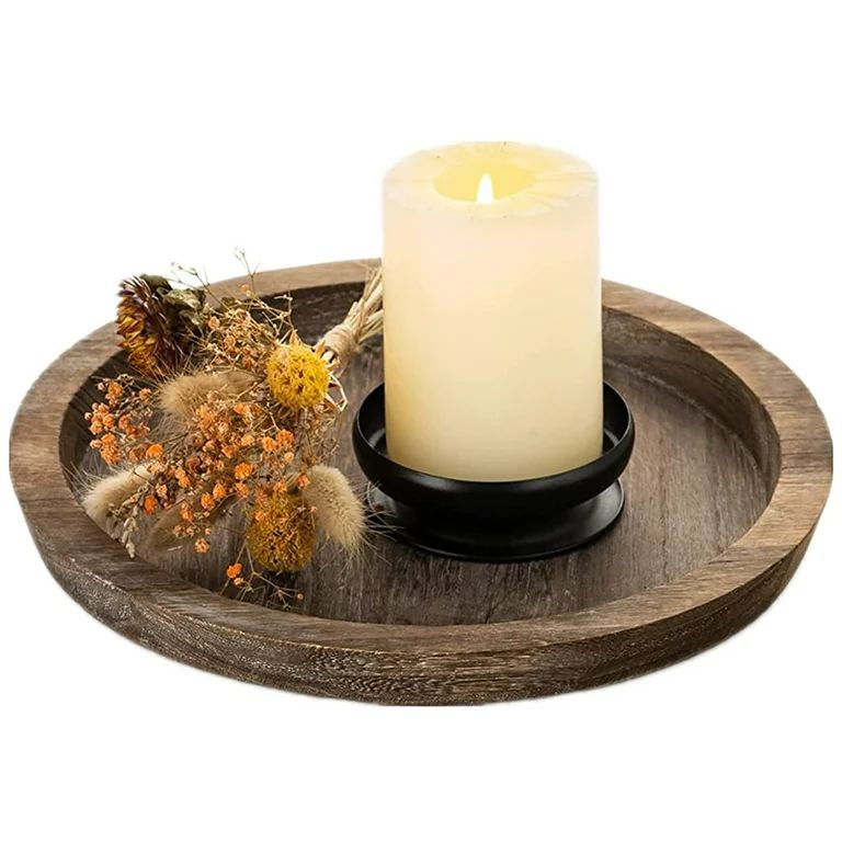 Sziqiqi Candle Tray Rustic Round Wood Table Trays Decorative - Walmart.com | Walmart (US)