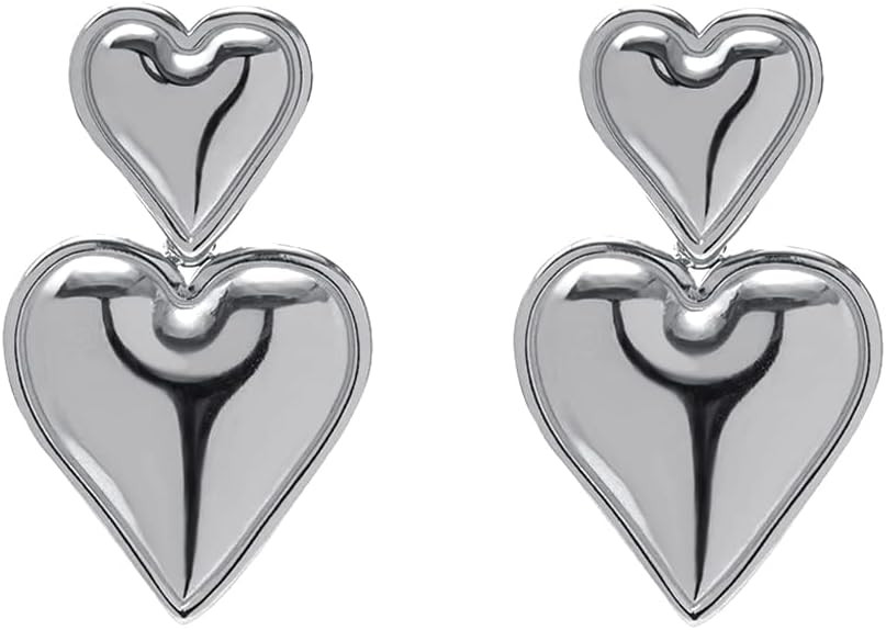 Heart Drop Earrings Double Heart Statement Dangle Earrings for Women Gold Silver | Amazon (US)