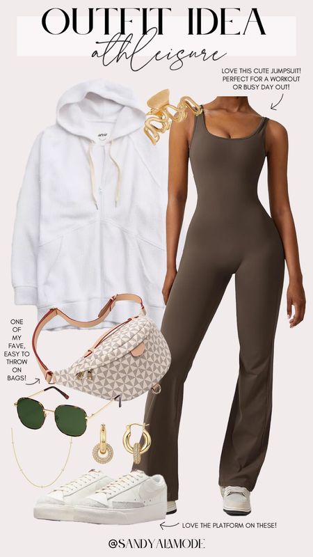 Comfy cute athleisure look | athleisure outfit | Amazon finds | Amazon jumpsuit | Amazon belt bag | how to style an activewear jumpsuit 

#LTKstyletip #LTKSeasonal #LTKfitness