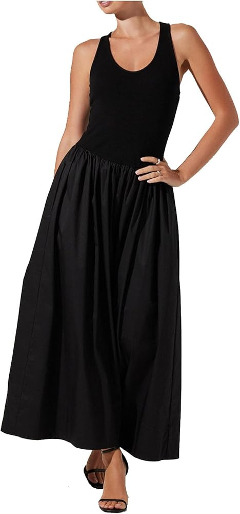 Women's Sleeveless Midi Sundress Patchwork Backless Flowy Knit Dress Mixed Media Ruffle Boho Dres... | Amazon (US)