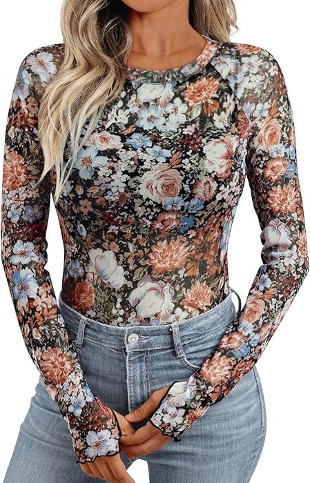 Womens Sheer Mesh Lace See Through Tops | Amazon (US)